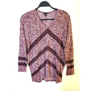 MMCMMM Women's Burgundy Heathered V Neck Long Sleeve Tunic Top Size L